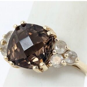 10K Yellow Gold Faceted Smoky
Quartz & Clear Topaz Cocktail Ring
Size 7.5